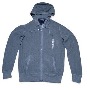 Polo Ralph Lauren Waffle Knit Full Zip Hoodie Lightweight Jacket Dark Grey Pima